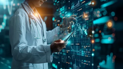 Poster Healthcare business graph and data of Medical business growth, Medical hub on global network, Businessman touch and analyzing data growth of investment, Financial and banking, Health business report © Manzoor