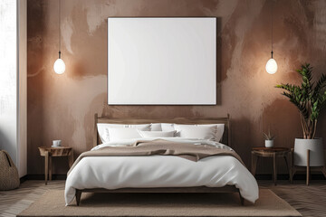 The image showcases a modern bedroom interior 