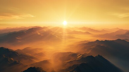 image of golden sunrise illuminating the misty mountains. The soft gradients and ethereal atmosphere can inspire breathtaking digital art pieces. Ai Generated