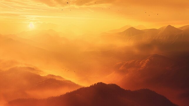 image of golden sunrise illuminating the misty mountains. The soft gradients and ethereal atmosphere can inspire breathtaking digital art pieces. Ai Generated