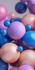 Fototapeta na wymiar Phone wallpaper. Abstract arrangement of shiny purple and matte pink spheres on a soft backdrop