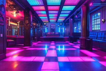 Luxury interior of a night club with bright lights. Night club