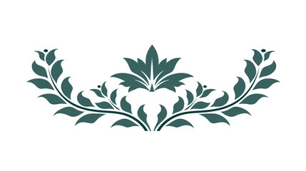 Symmetrical green ornamental design with floral motifs. - obrazy, fototapety, plakaty