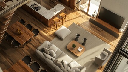 Obraz na płótnie Canvas top view of modern living room