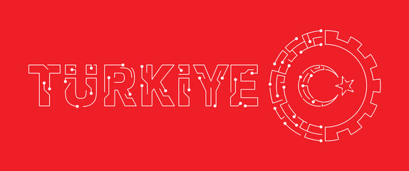 digital turkey, moon, star concept on red background