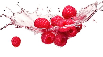  a bunch of raspberries are splashing into the water with a splash of water on top of them.