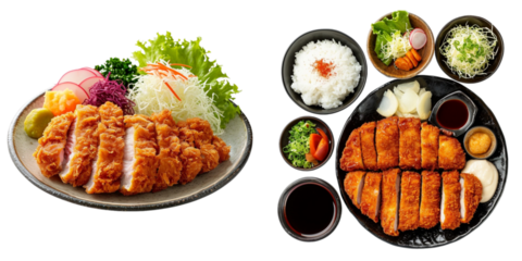 Fresh Tonkatsu pork cutlet top view in png no background for decoration. Created using generative AI.