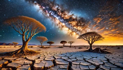 Fototapeten Droga mleczna nad pustynią, afrykański krajobraz © anettastar