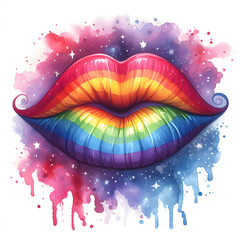 rainbow kiss lips freedom symbol watercolor paint