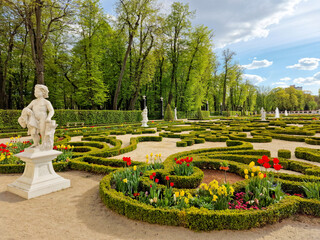 Bialystok, Poland  May 4, 2023: Beautiful gardens of the Branicki Palace in Bialystok, Poland