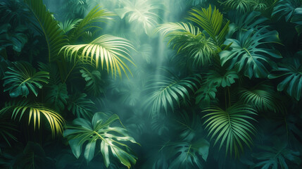 Fototapeta na wymiar Tropical jungle palm leaves Background.