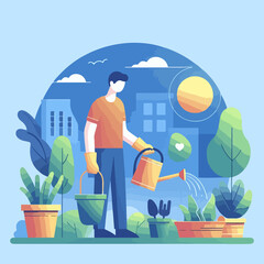 person watering plants