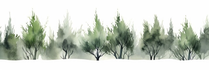 Watercolor Willow Tree Line on White Background Generative AI