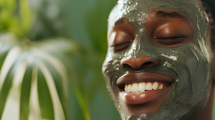 Fototapeta premium portrait of a afro american male model with care foam on the face