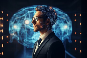 Male data analyst visualizing big data network using ai technology for advanced data visualization