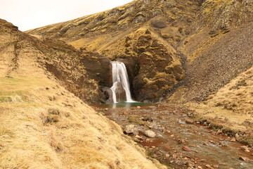 Helgufoss is a waterfall near the capital of Iceland, located in Mosfellsdalur valley