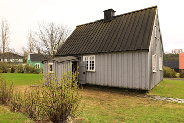 Fototapeta na wymiar Árbær Open Air Museum is an open air museum with more than 20 buildings which form a town square, a village and a farm.