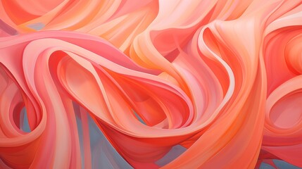 Obraz premium a painting of pink and orange swirls on a blue and pink background with a white stripe at the bottom of the image.