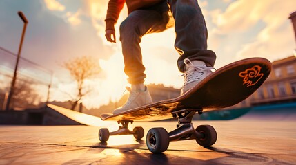person on the skateboard, a dynamic shot of a skateboarder performing tricks in an urban skate park, capturing the energy and spirit of the sport