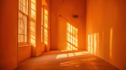 Sunlight Streaming Through the Minimalist Rooms Yellow Windows at Sunset