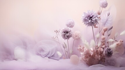 Obraz premium a bunch of flowers that are in some kind of vase on a table in front of a light colored background.