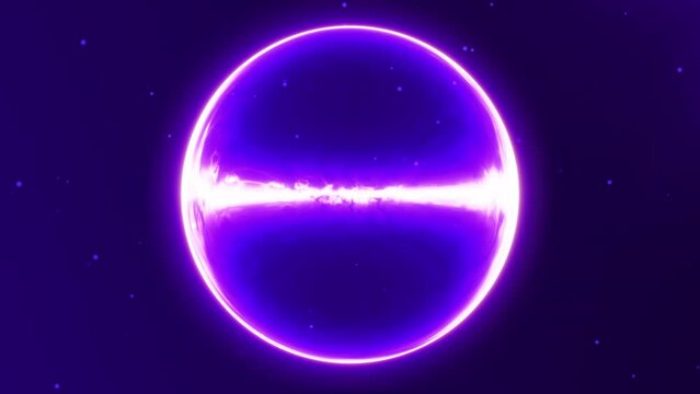 Purple liquid energy ball. Abstract futurictic sphere with magic power and plasma glow. Shiny orb floating in space. supernatural phenomenon. Purple electric lightning flash. 4K 60 fps  VJ video loop.