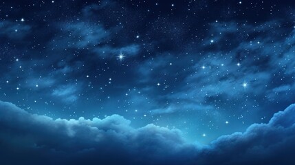 a night sky with stars and clouds in the foreground and a blue sky with clouds and stars in the background.
