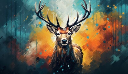 Painting of a deer with long horns