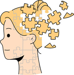 Psychological concept with woman from mosaic coming together into one whole, as metaphor for mental health. Girl recovering from psychological illness, gaining confidence and motivation