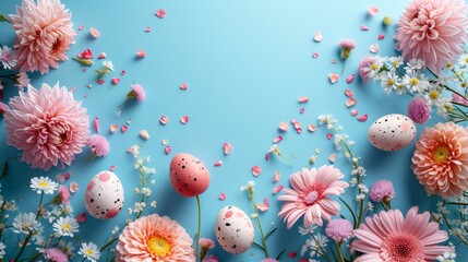 Fototapeta na wymiar Floral Delight: Easter joy surrounded by flowers and copy space