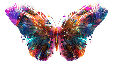Futuristic ornamentation, tattoo, butterfly isolated on white background