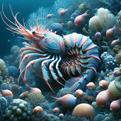 Obraz premium Fantasy illustration of the seabed, with pastel colors. Underwater life. AI generated