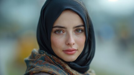 Close up portrait of a beautiful young muslim woman wearing hijab
