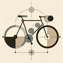 A bicycle depicted in a minimalistic geometric art style on a beige background.
