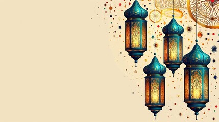 Illustration of Ramadan Kareem background with arabic lanterns - obrazy, fototapety, plakaty