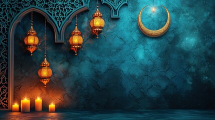 3D Illustration of Ramadan Kareem background with Arabic lanterns - obrazy, fototapety, plakaty