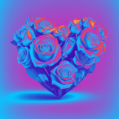 Neon bouquet of roses in the shape of a heart.
