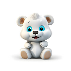 Cute teddy bear character sitting, 3D realistic style, isolated against the white background