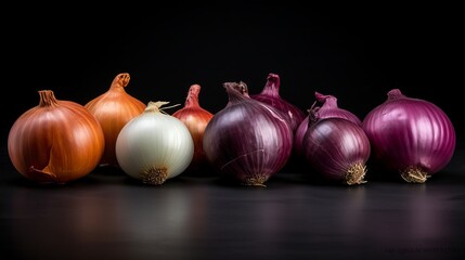 Varieties of Onions on Dark Gray Background Generative AI