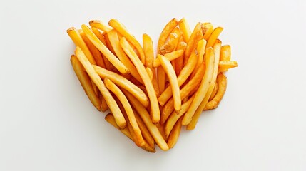 I love potatoes. French fries in the form of heart isolated on white background 