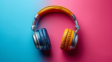professional colored headphones on plain background colors