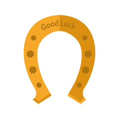 Horseshoe with text GOOD LUCK on white background