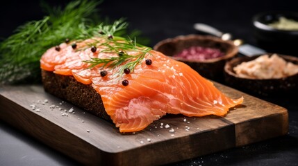Delicious Rye Bread with Smoked Salmon on a Marble Board - Perfect Winter Snack Generative AI
