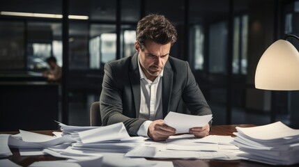 Frustrated Businessman Struggling to Write a Paper Letter Generative AI