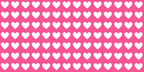 Seamless pattern with white hearts on pink background. Simple pattern with hearts for greeting card, wrapping paper, Valentines Day decoration, wedding, party, baby shower, anniversary.