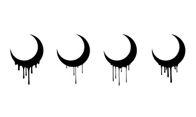 Вlack crescent moon with drips of liquid on a white background © VictoriaBat