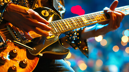 Naklejka premium Guitarist in Action, Musical Performance, Rock Concert and Stage Show, Artistic Entertainment