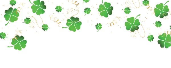 Tapeten Many clover leaves and confetti on white background with space for text. Banner for St. Patrick's Day © Pixel-Shot