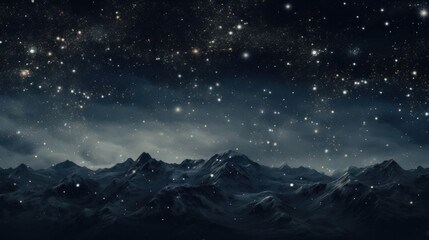  a painting of a night sky with stars above a mountain range and stars in the sky over the top of the mountains.