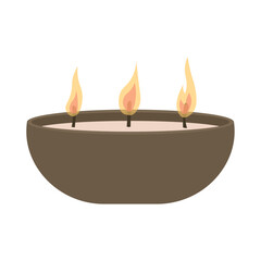 Glowing candles in holder on white background